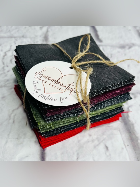 Other - Reclaimed Denim Squares Pack (60 pcs, 4"): Crafting, Quilting, Patchwork Fabric